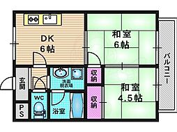 レジデンス ヤマテ 2階2DKの間取り