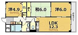 京阪宇治線 観月橋駅 徒歩12分の賃貸マンション 3階3LDKの間取り