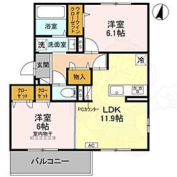 GRAMM奥海印寺　WEST 3階2LDKの間取り