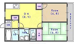 ウエストヒルパート2 2階1LDKの間取り