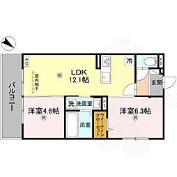 リバティスクエア楓 2階2LDKの間取り