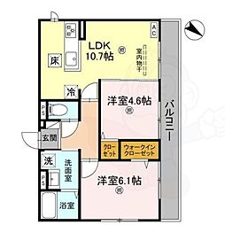 リバティスクエア楓 1階2LDKの間取り