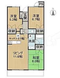 グラン・ブルー智恵光院通 5階3LDKの間取り