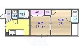 東野辺ハイツ 2階2DKの間取り