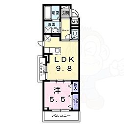 クレリア 2階1LDKの間取り