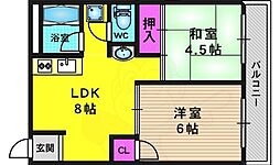 離宮リバーハイツ 3階2LDKの間取り