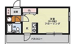 リバティ西陣 3階1Kの間取り