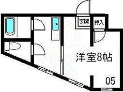 京阪京津線 御陵駅 徒歩5分の賃貸マンション 2階1Kの間取り