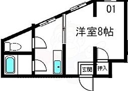 京阪京津線 御陵駅 徒歩5分の賃貸マンション 3階ワンルームの間取り