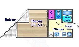 the limelight kyoto 3階1Kの間取り