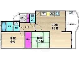 阪急京都本線 東向日駅 徒歩7分の賃貸マンション 3階2LDKの間取り