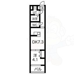 フォーリアライズ京都東寺 5階1DKの間取り