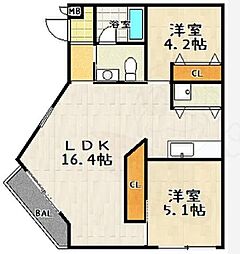 Park Hills Oyake Villa　3 3階2LDKの間取り