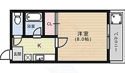 コスモハイツ河原町 2階1Kの間取り