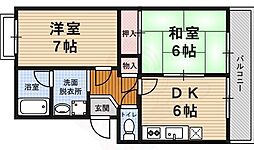 ピアレス千本 2階2DKの間取り