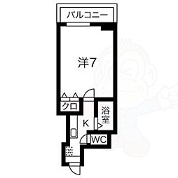 エリーフラッツ西洞院 4階1Kの間取り