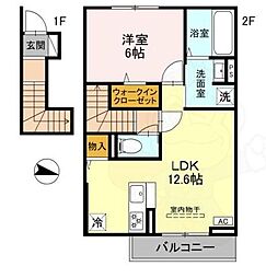 キャッスルヴュー山口 2階1LDKの間取り
