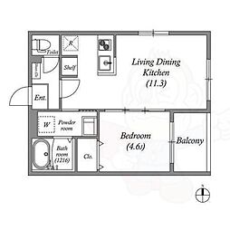 ボヌール太秦 2階1LDKの間取り