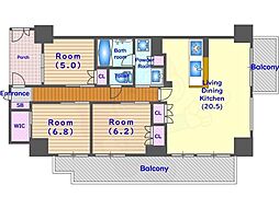 イーグルコートびわ湖大津京 2階3LDKの間取り
