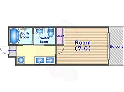 フォルビート五条 2階1Kの間取り