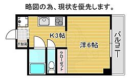 サンラック二条 3階1Kの間取り