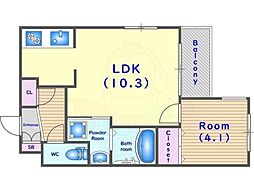 カサベルデ桂川 3階1LDKの間取り
