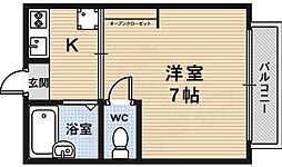 パークハイツゆあさ 2階1Kの間取り