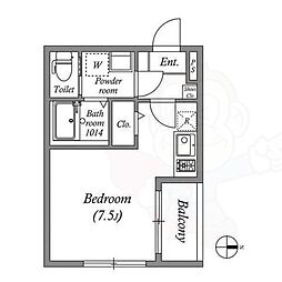 ハーモニーテラス上鳥羽 2階ワンルームの間取り