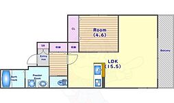 プランドール梅津 4階1LDKの間取り