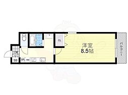 京都市営烏丸線 竹田駅 徒歩1分の賃貸マンション 2階1Kの間取り