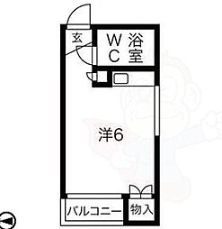 荒神口マンション 3階ワンルームの間取り