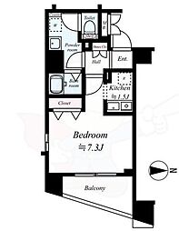 ライジングコート京都西院フロンティア 2階1Kの間取り