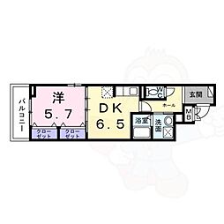 梅津東構口町アパート 3階1DKの間取り