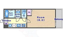 フラッティ千本二本松町 2階1Kの間取り