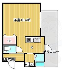 京都市営烏丸線 竹田駅 徒歩3分の賃貸マンション 4階1Kの間取り
