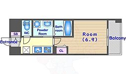 アスヴェル京都太秦 2階1Kの間取り