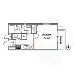 GRAND CASA TENJINGAWA 3階1Kの間取り