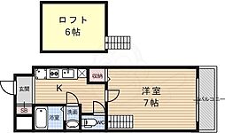 グリシーヌ京都西院 5階1Kの間取り