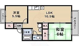 JR東海道・山陽本線 西大路駅 徒歩10分の賃貸アパート 1階2LDKの間取り