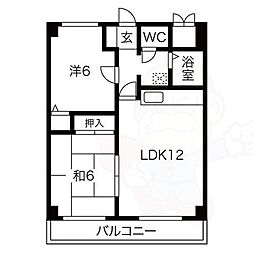 レジデンスオークラC棟 2LDKの間取図画像