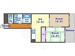 カステッロロッソ 2DKの間取図画像
