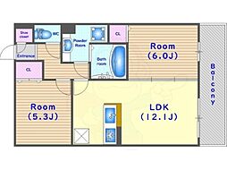 ビューハイツC棟 2LDKの間取図画像