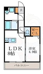 京都市右京区太秦野元町アパート 1LDKの間取図画像