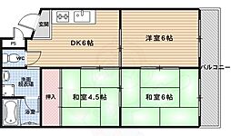 足立ハイツ太秦 3DKの間取図画像