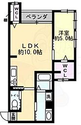 メサヴェルデ太秦 1LDKの間取図画像
