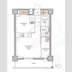 ジオエント四条大宮 2LDKの間取図画像