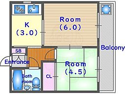 第二光マンション 2Kの間取図画像