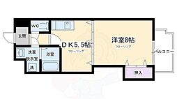 ルサフィール西大路 1DKの間取図画像