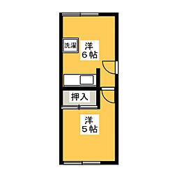 フレール小井土II 2階1Kの間取り