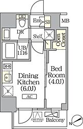 ジオエント町屋 5階1DKの間取り